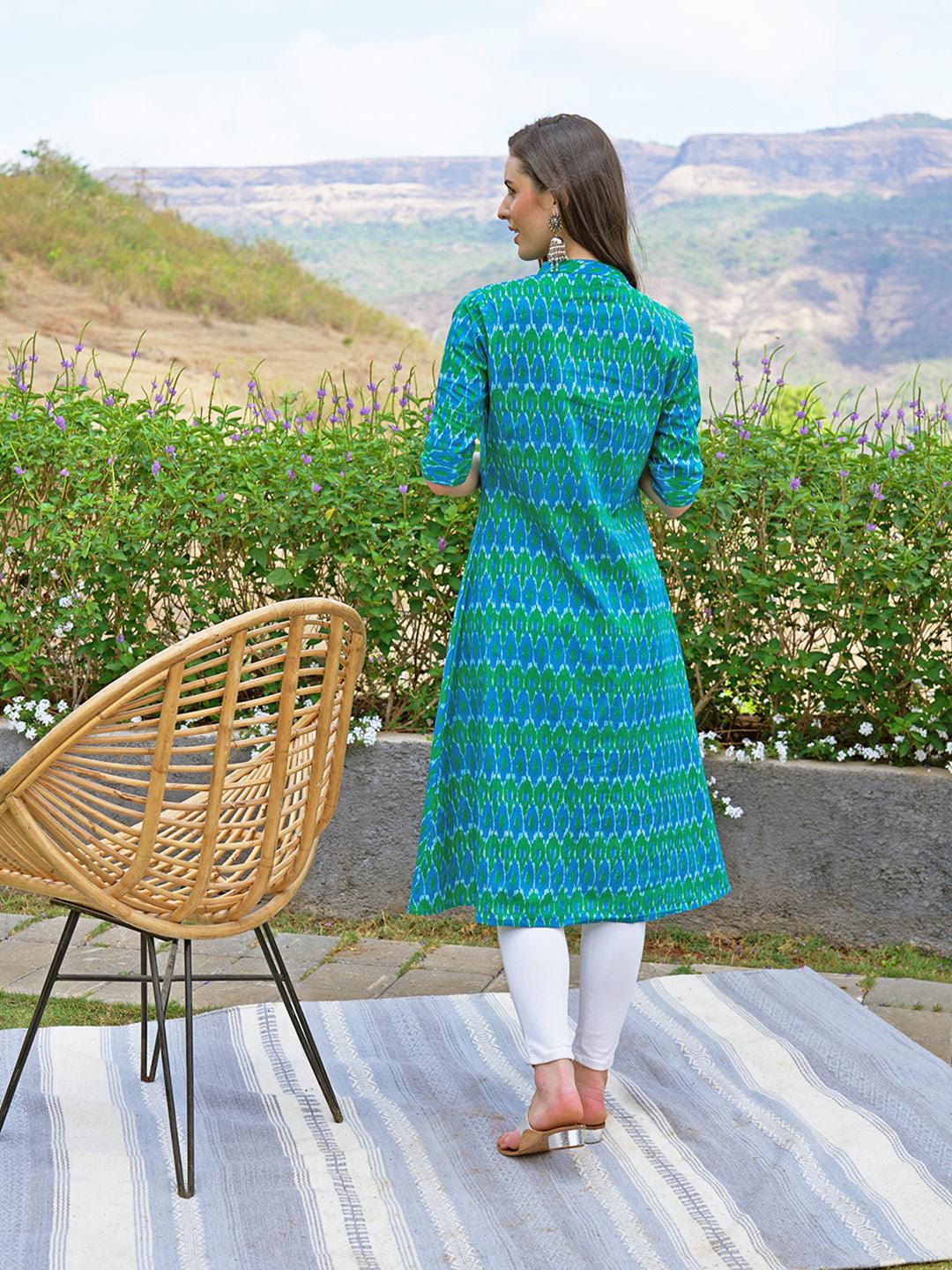 Ethnic Ikat Printed A-Line Kurta – Multi - Indiakreations