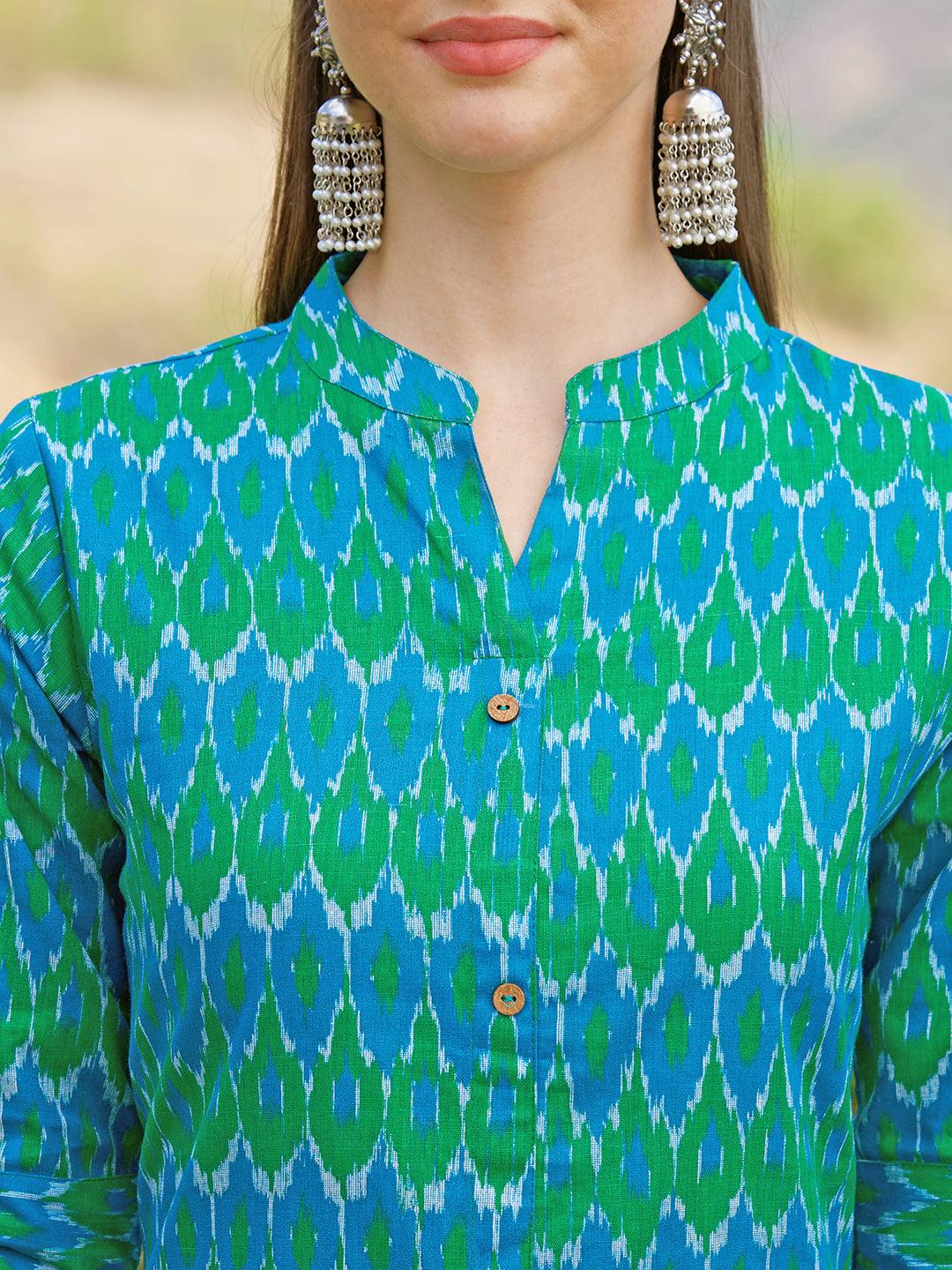 Ethnic Ikat Printed A-Line Kurta – Multi - Indiakreations