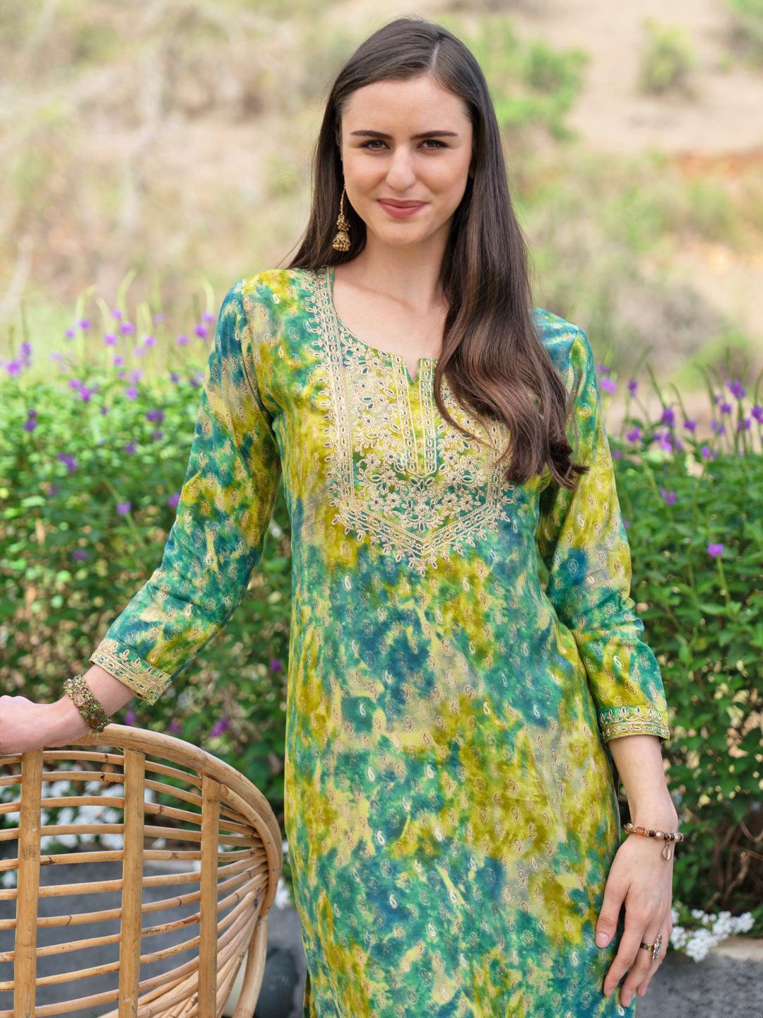 Ethnic Printed & Embroidered Straight Fit Kurta - Multi - Indiakreations