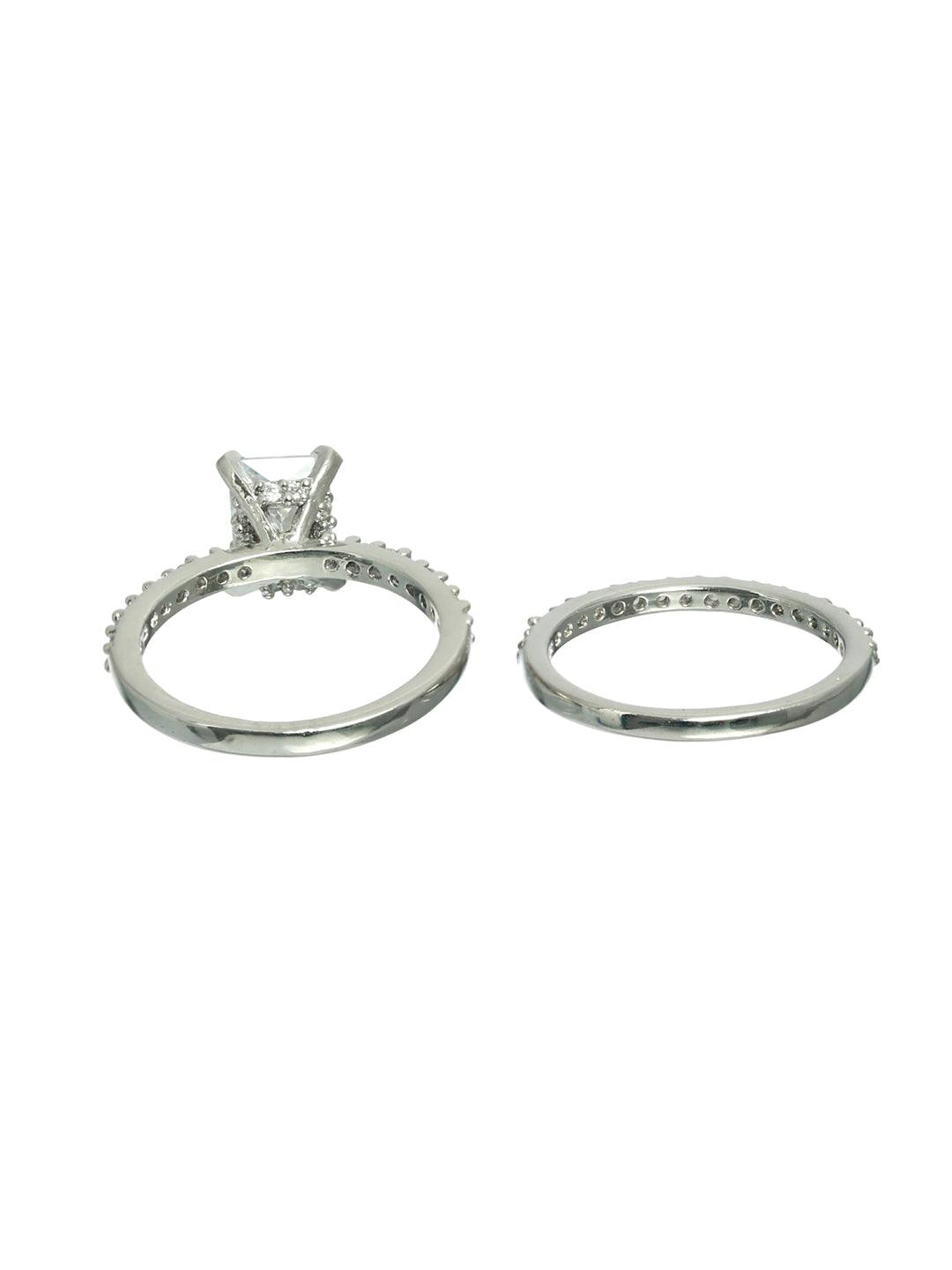 Women's Silver Plated CZ studded Solitaire Stack Rings - Jazz and Sizzle - Indiakreations