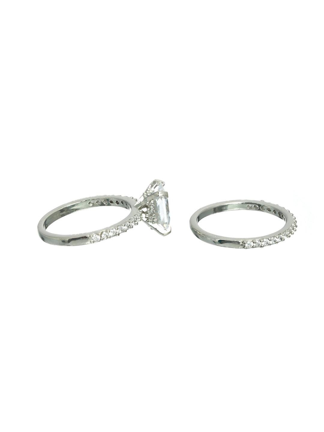 Women's Silver Plated CZ studded Solitaire Stack Rings - Jazz and Sizzle - Indiakreations