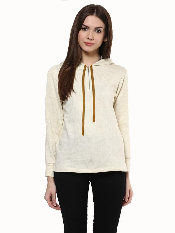 Women's Solid Hooded Sweatshirts With Zipper - Pannkh - Indiakreations