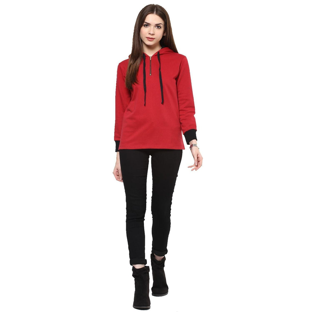 Women's Solid Hooded Sweatshirts With Zipper - Pannkh - Indiakreations