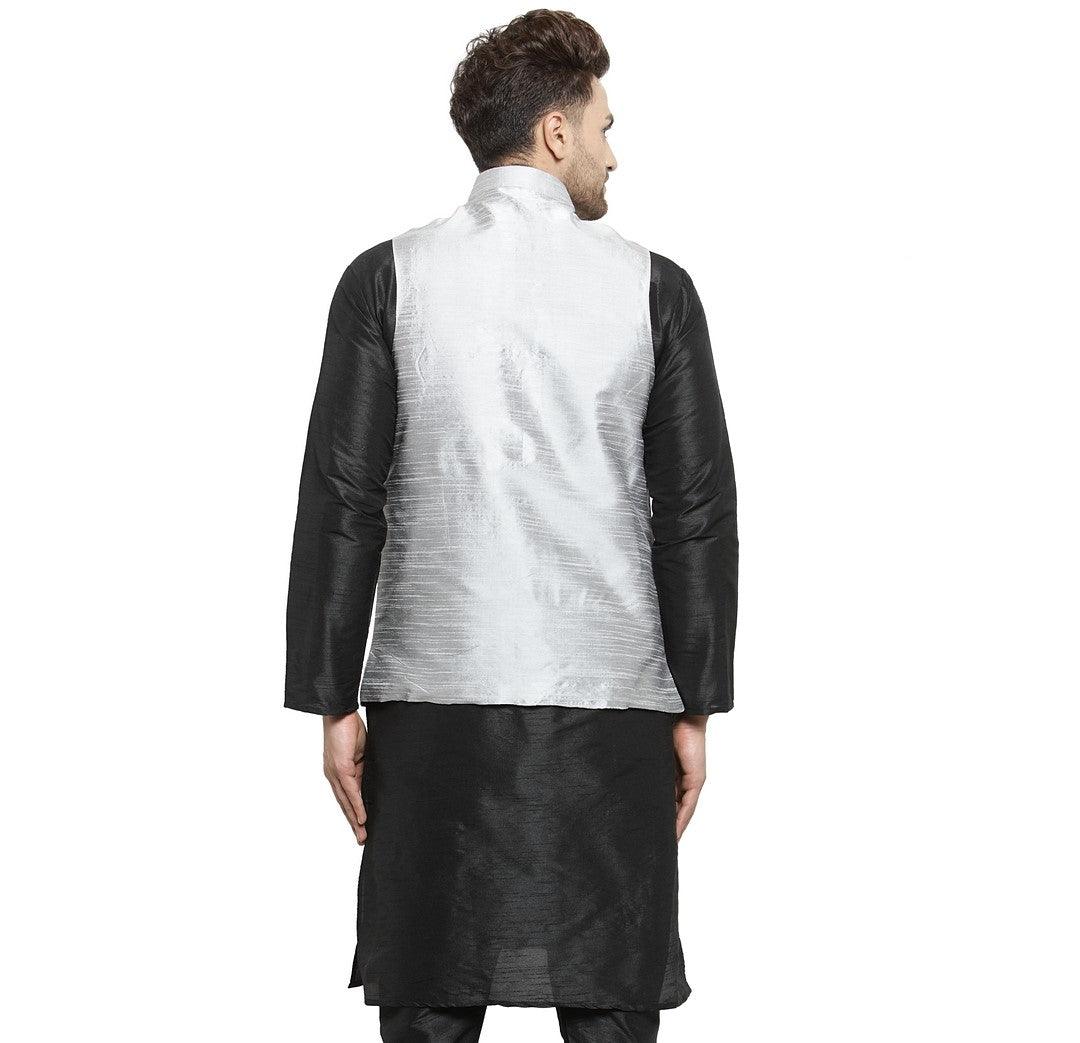 Men's Grey Solid Nehru Jacket - Benstoke - Indiakreations