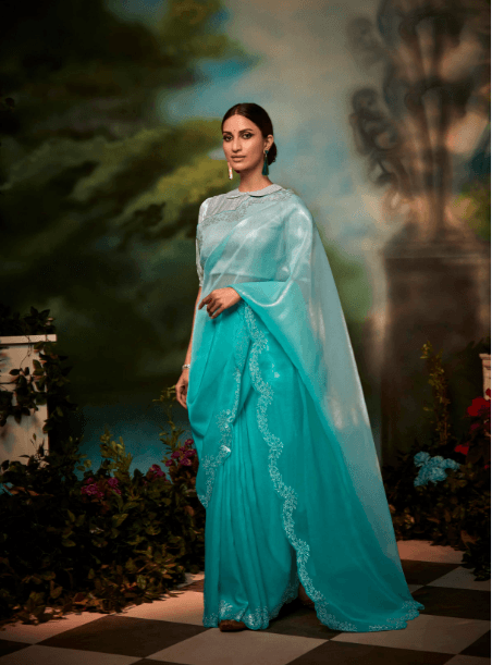 Gorgeous Trendy Patterned Silk Designer Saree In Aqua Blue - Indiakreations
