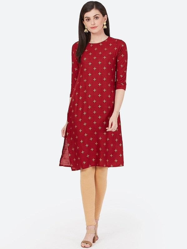 Women's Maroon Printed Straight Kurta - Meeranshi - Indiakreations