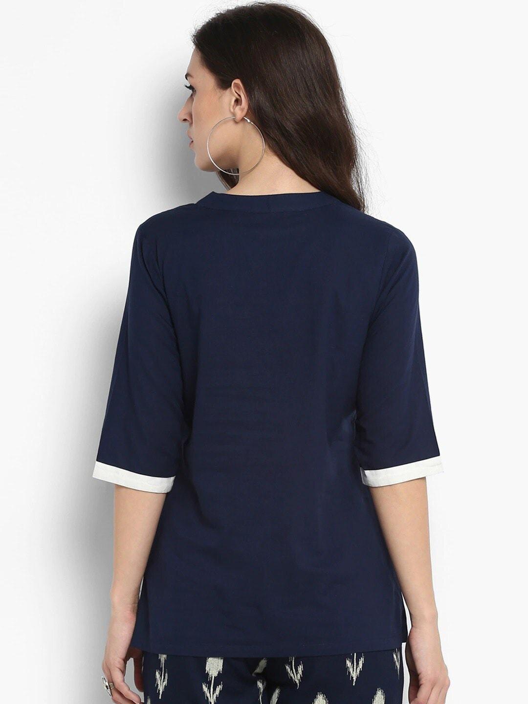 Women's Navy Blue Solid Top - Meeranshi - Indiakreations