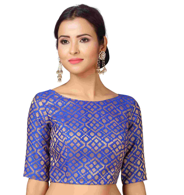 Women's Royal Blue Brocade Blouse by Shringaar- (1pc set)