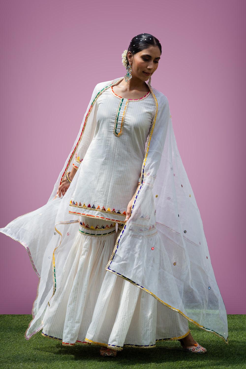 Mehfil White Gharara Set - Indiakreations