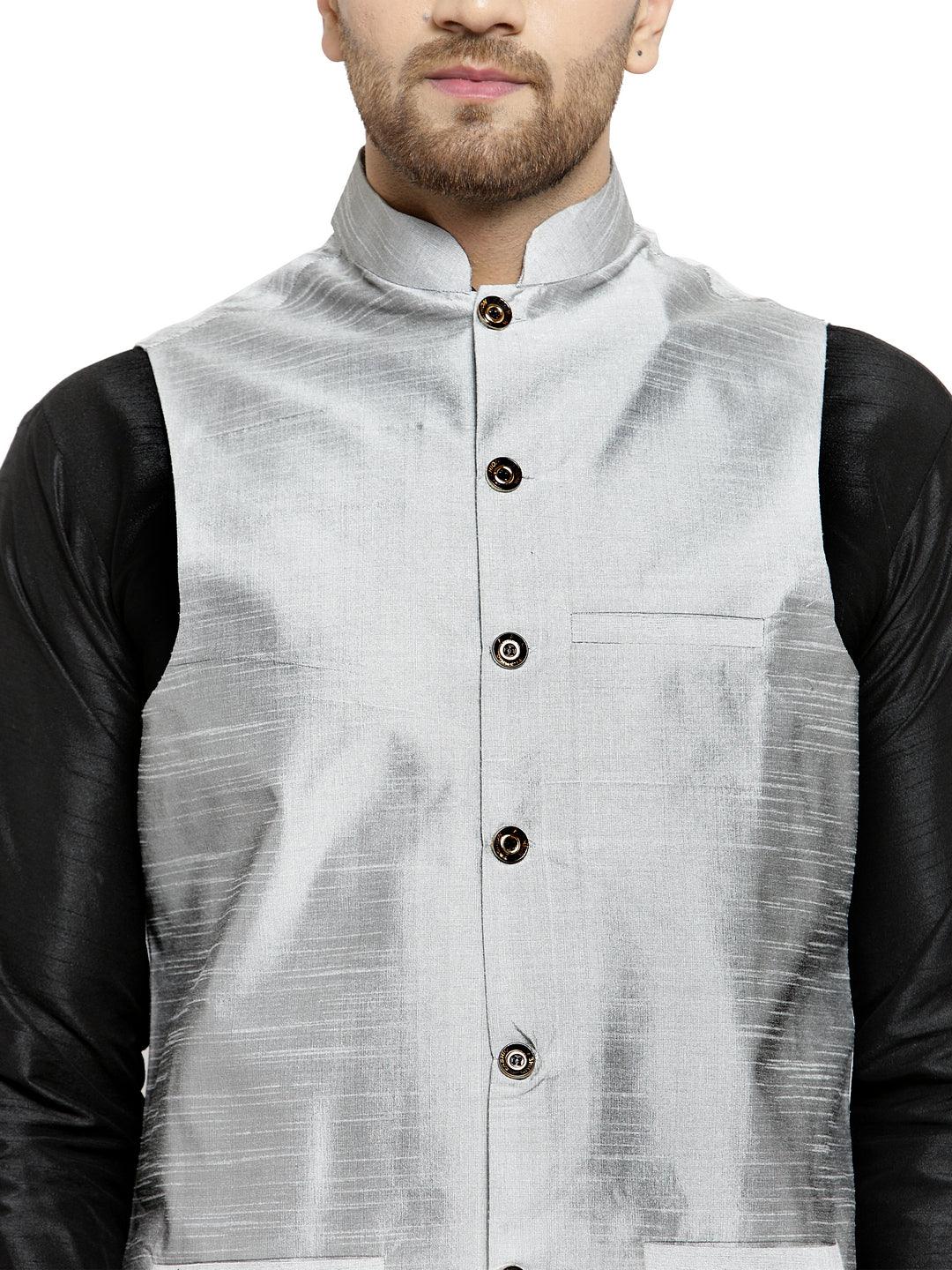 Men's Grey Solid Nehru Jacket - Benstoke - Indiakreations