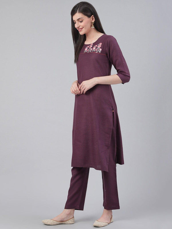 KSUT Aubergine Yoke Design Kurta with Trousers - Indiakreations