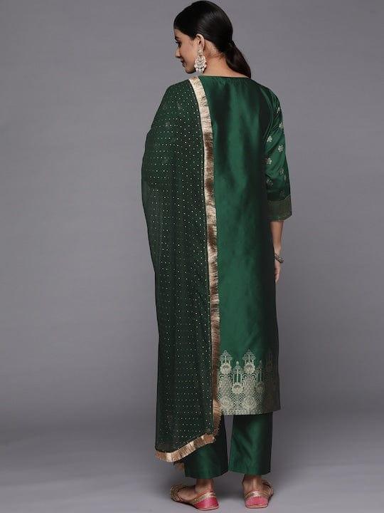 Varanga Women Green Kurta with Trousers & With Dupatta - Indiakreations