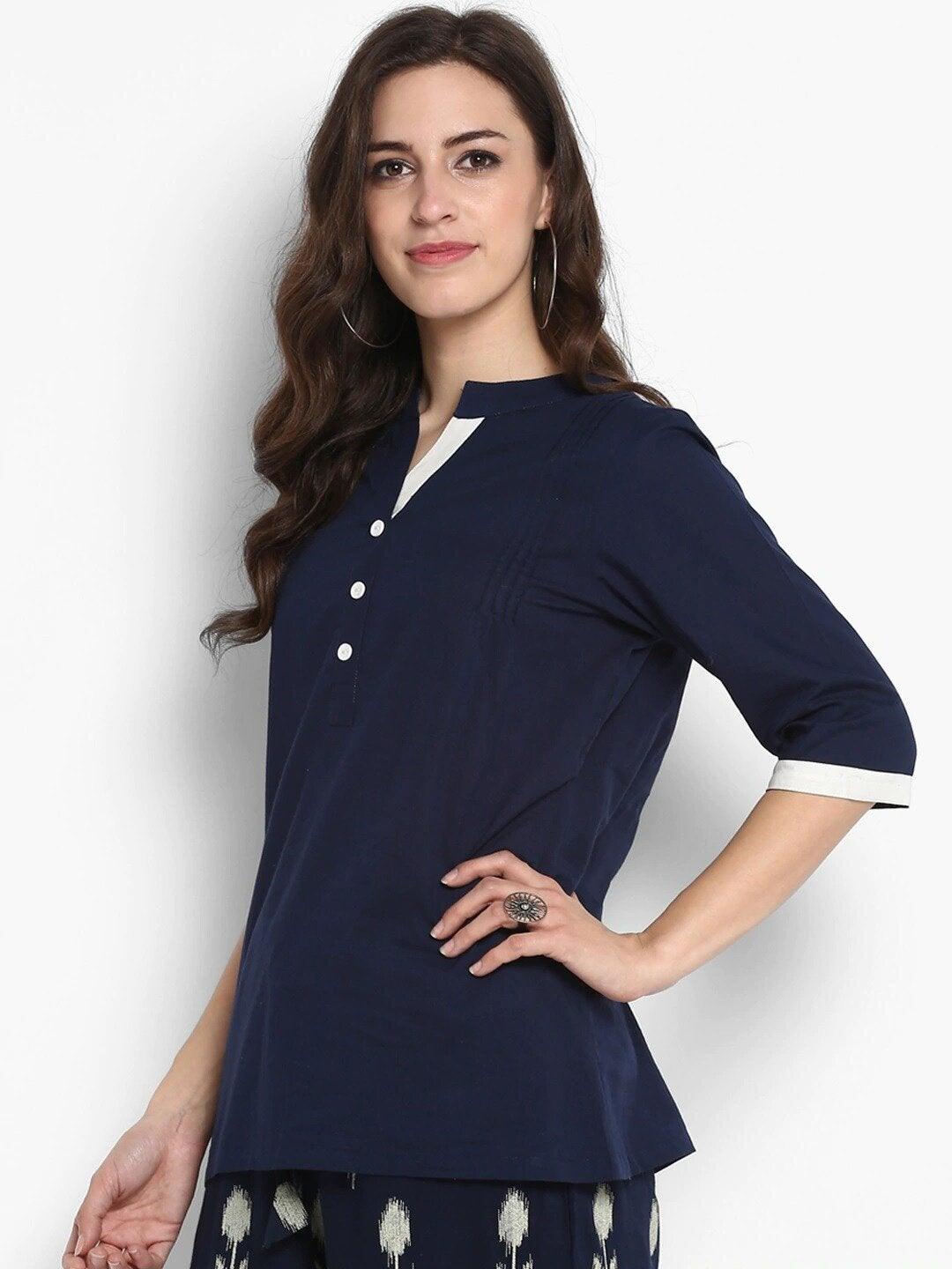 Women's Navy Blue Solid Top - Meeranshi - Indiakreations