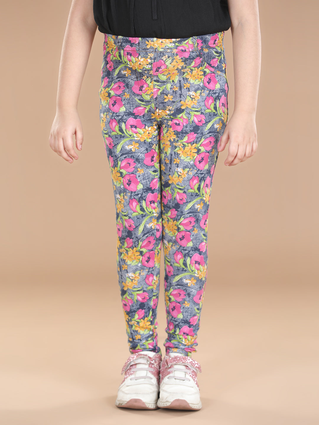 Girl's  Cotton Floral Printed Jegging - StyleStone Kid