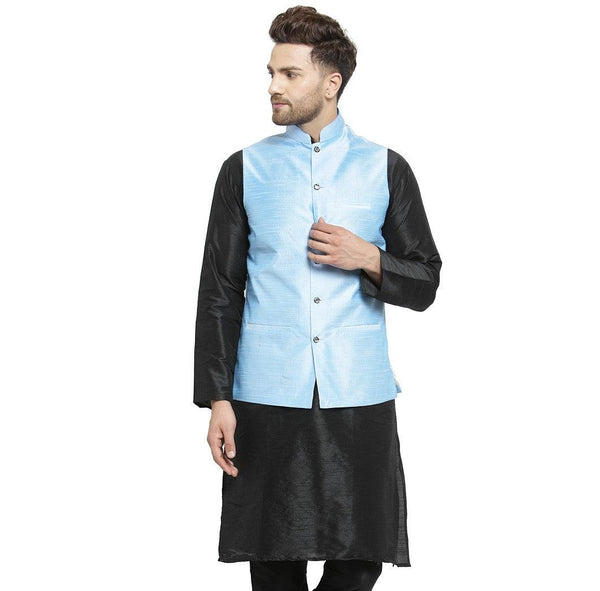 Men's Sky Blue Solid Nehru Jacket - Benstoke - Indiakreations