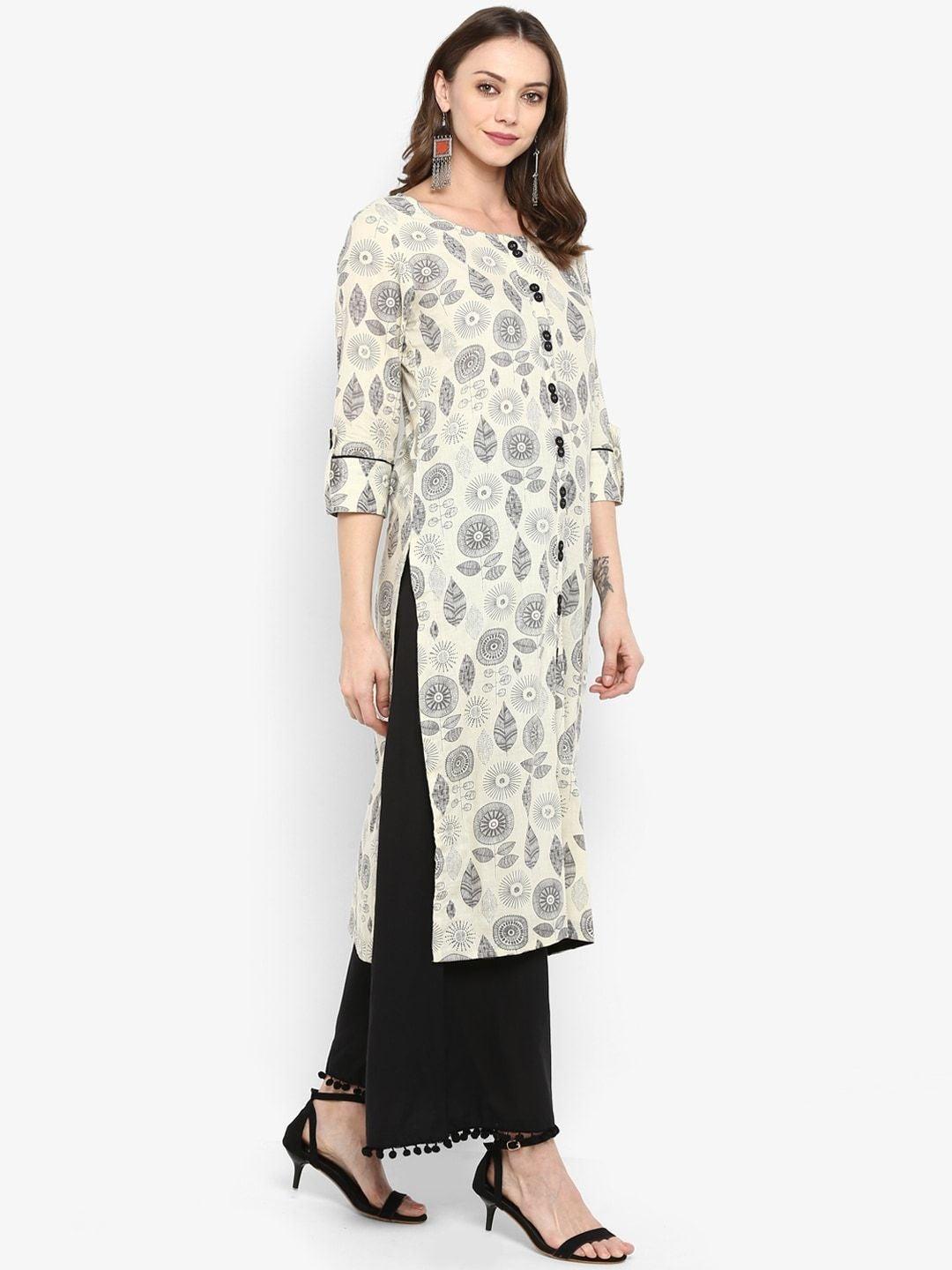 Women's Black & Beige Printed Kurta with Palazzos - Meeranshi - Indiakreations