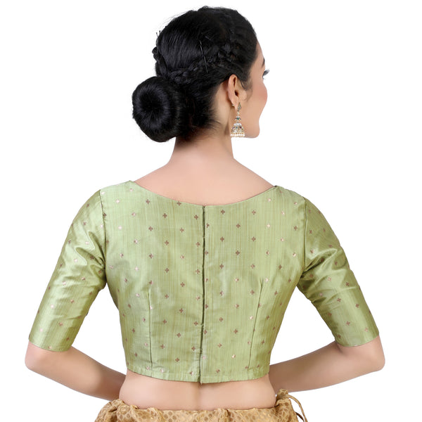 Women Pista Green Saree Blouse by Shringaar (1pc) - Indiakreations