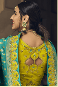 Trendy Heavy Embroidered Silk Designer Wedding Wear Lehenga In Blue And Yellow - Indiakreations