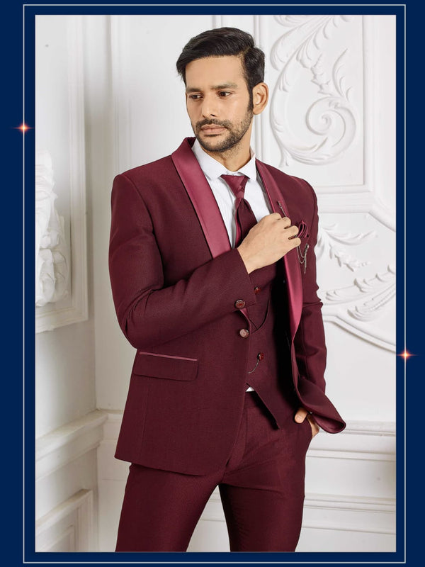 Red Wine Shade Three Piece Suit