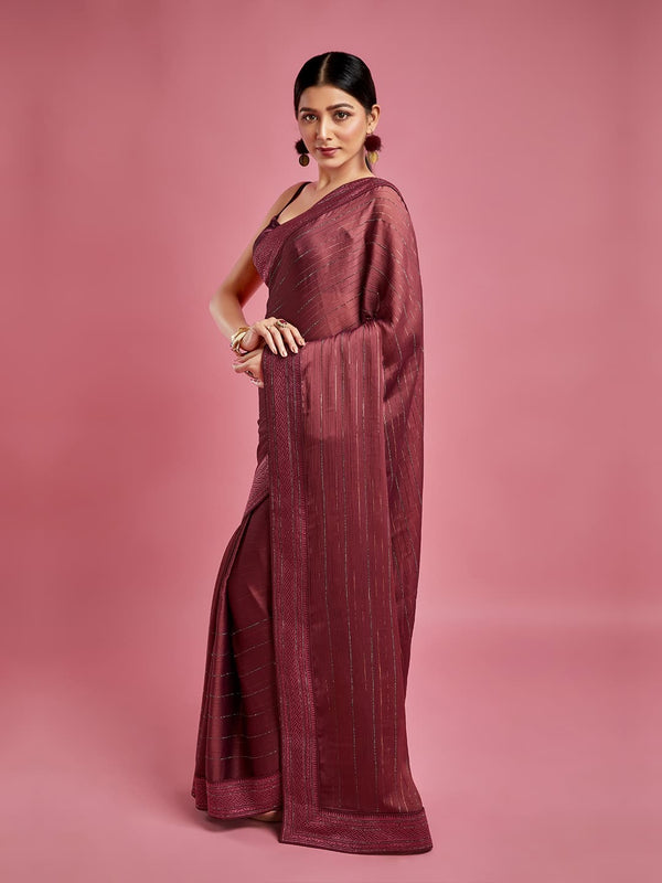 All-in Olive Pink Crepe Chiffon Saree