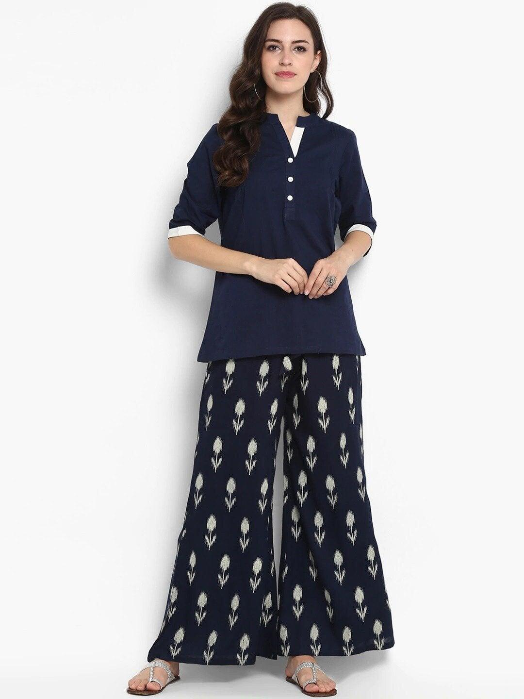 Women's Navy Blue Solid Top - Meeranshi - Indiakreations