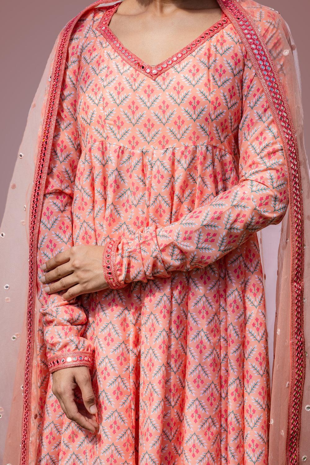 Mehfil Peach Anarkali Set - Indiakreations