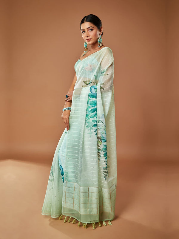 Alluring Pista Green Tissue Saree