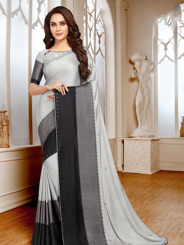 Aesthetic Monochrome Designer Crepe Saree With Blouse