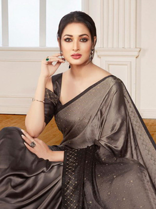 Rosy Brown Ombre Crepe Evening Designer Saree