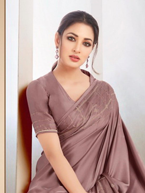 Mauve Simple Crepe Royal Saree