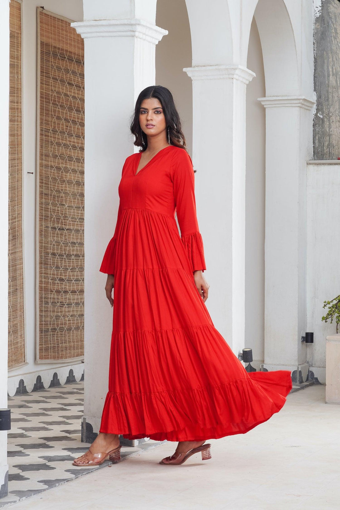 Red frill Tier Maxi - Indiakreations