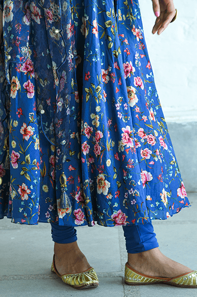 Bhanvara Persian Blue printed Anarkali with chooridar and dupatta - set of 3 RTS - Indiakreations