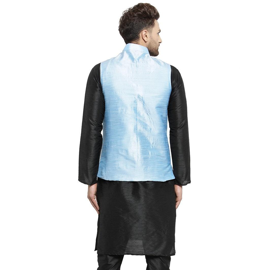 Men's Sky Blue Solid Nehru Jacket - Benstoke - Indiakreations