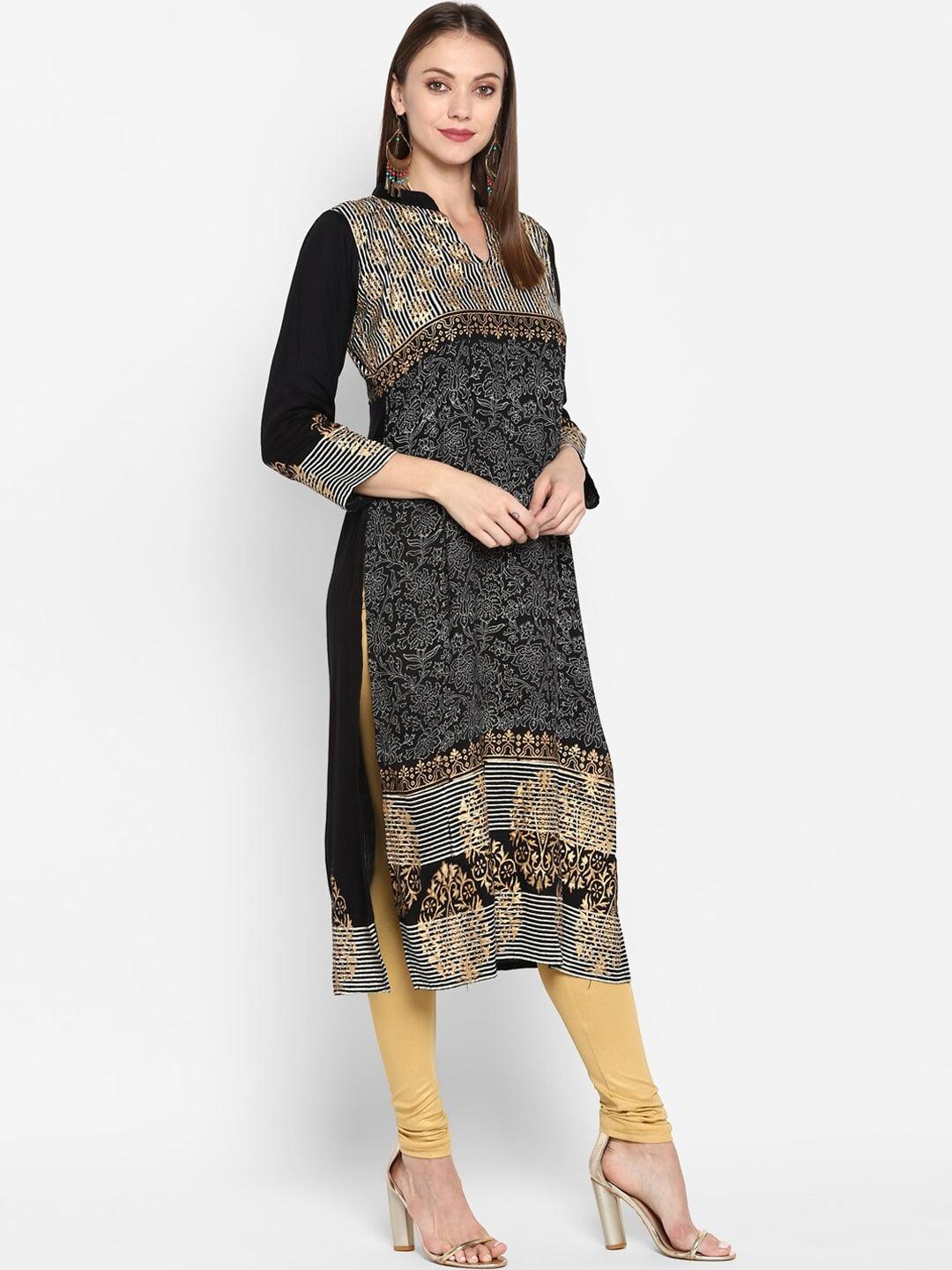 Women's Black & White Ethnic Motifs Printed Kurta - Noz2Toz - Indiakreations