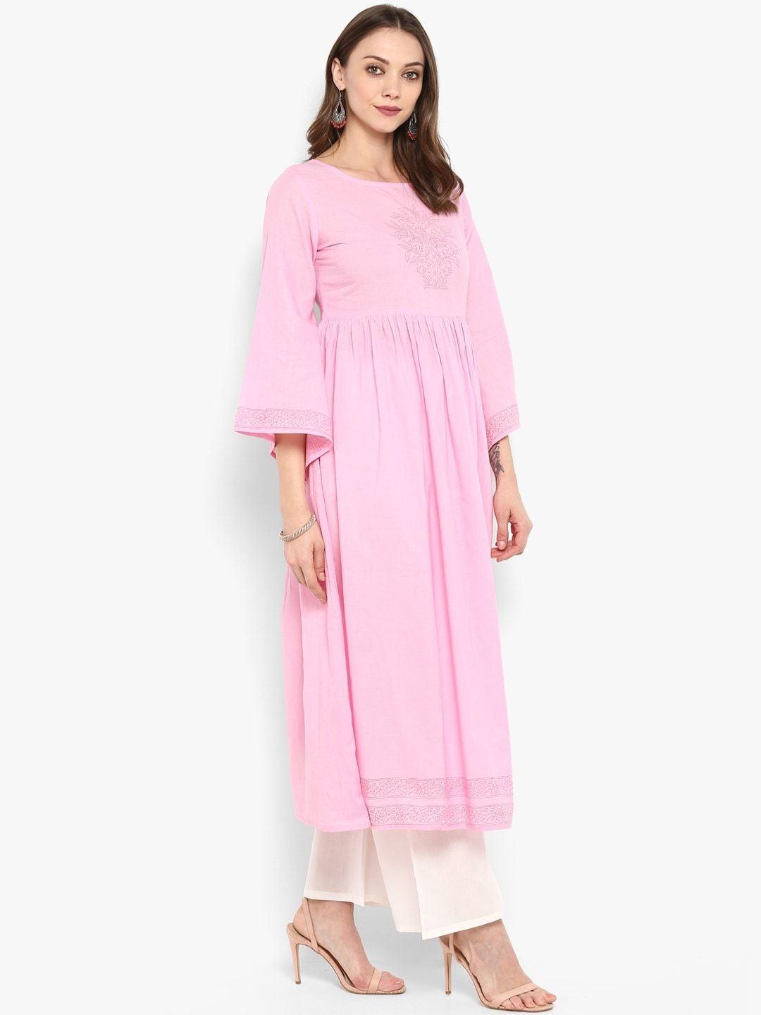 Women's Pink Solid A-Line Kurta - Meeranshi - Indiakreations