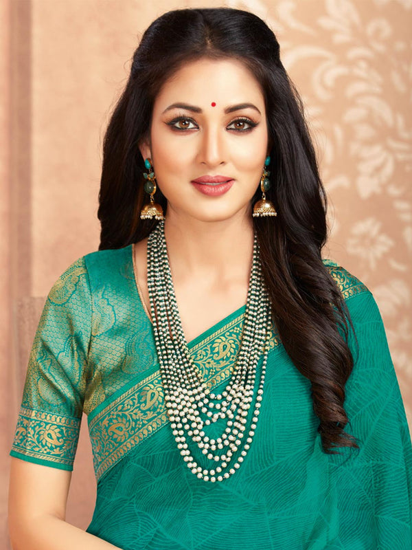 Persian Green Royal Designer Chiffon Saree With Blouse