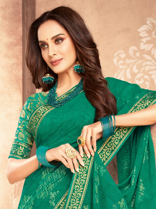 Persian Green Royal Designer Chiffon Saree With Blouse