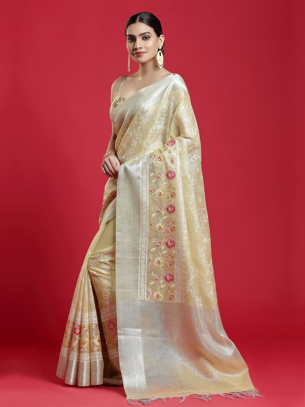 Beautiful Lemon Yellow Cotton Linen Saree