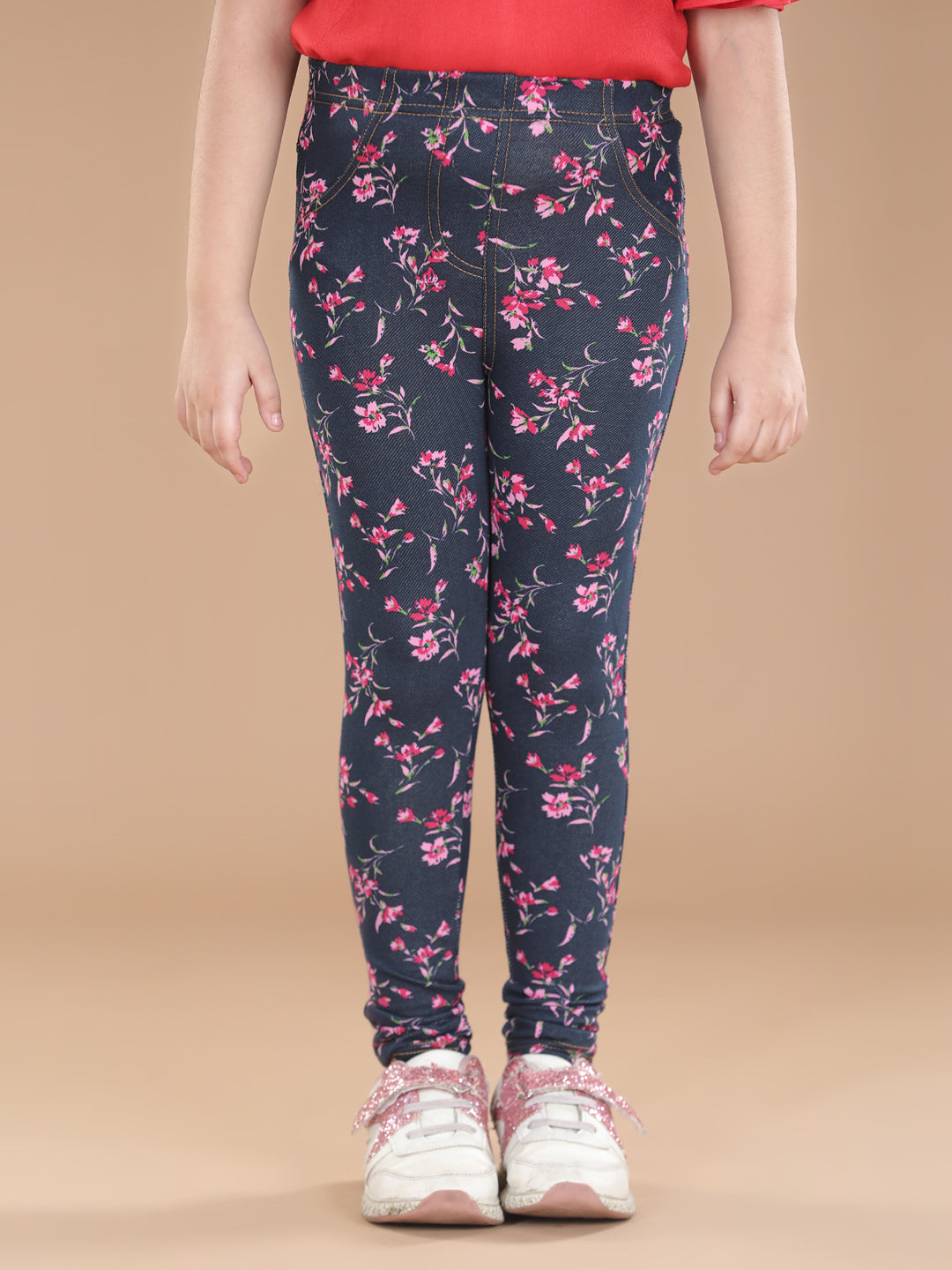 Girl's  Cotton Floral Printed Jegging - StyleStone Kid