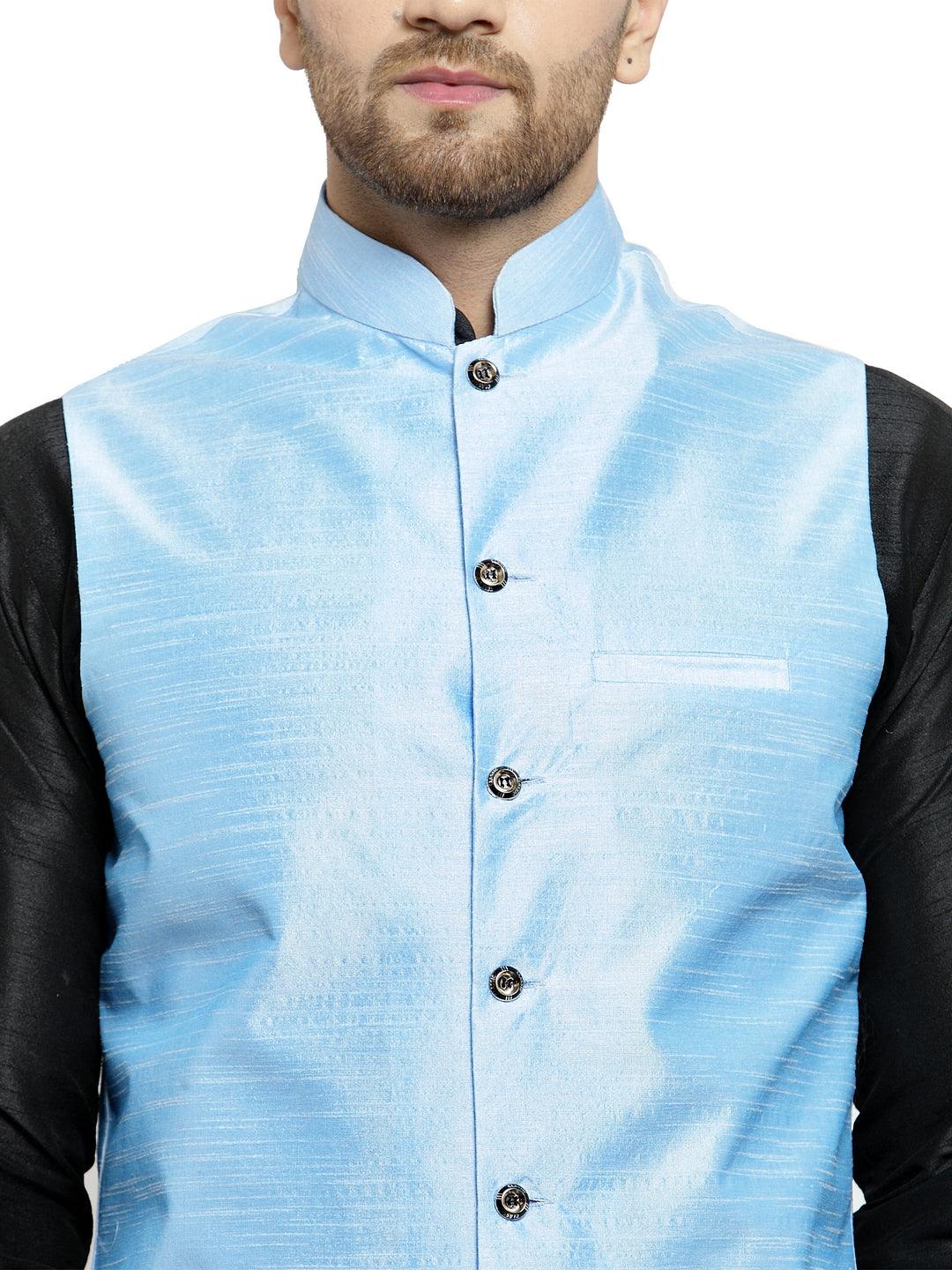 Men's Sky Blue Solid Nehru Jacket - Benstoke - Indiakreations