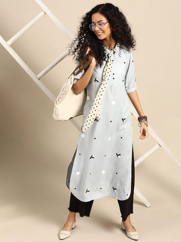 Varanga Women Grey & Black Printed Kurta - Indiakreations