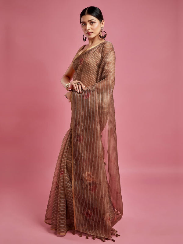 A Gold Shaddy Pink Colour Tissue Saree