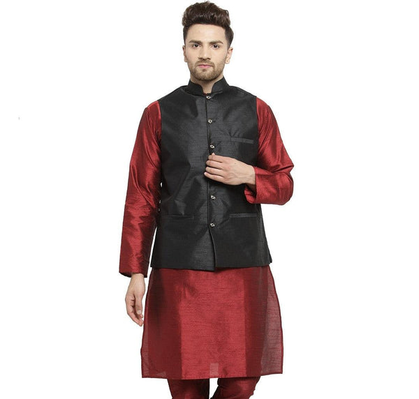 Men's Black Solid Nehru Jacket - Benstoke - Indiakreations