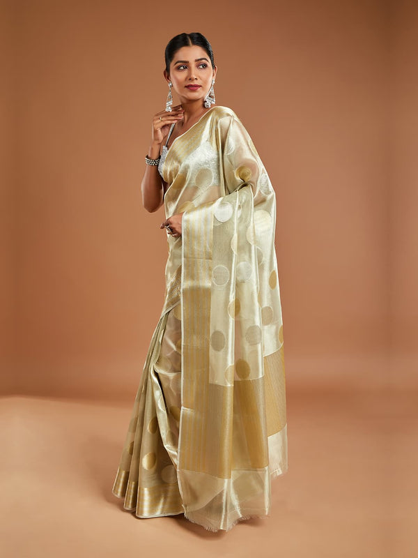 Alluring Golden Tissue Saree with Beautiful Border