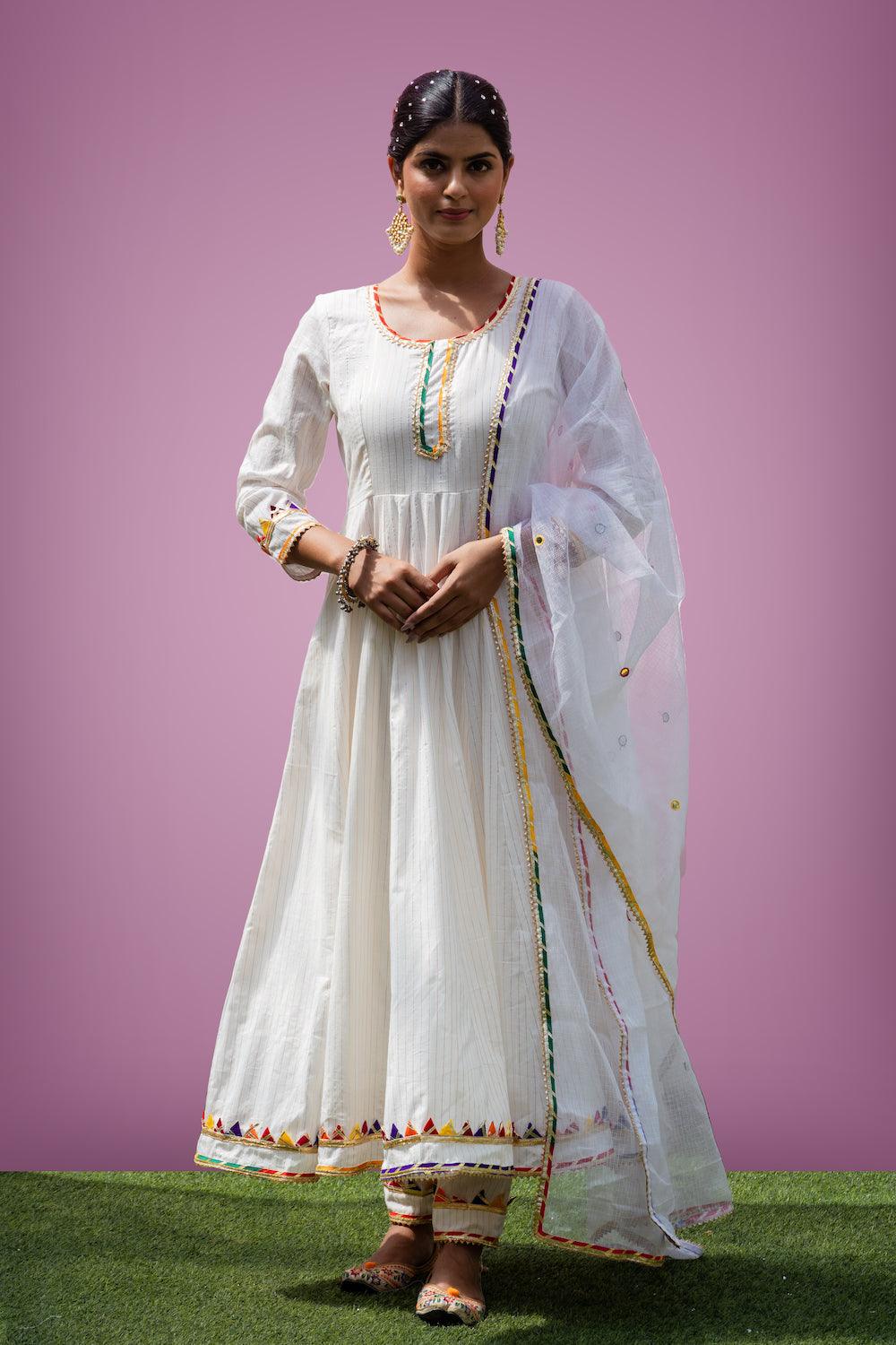 Mehfil White Anarkali Set - Indiakreations