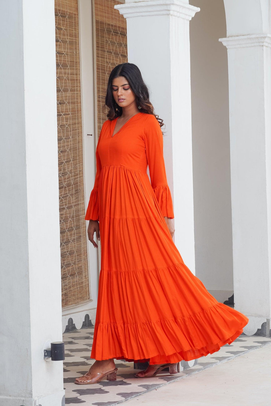 Sunshine orange frill Maxi - Indiakreations