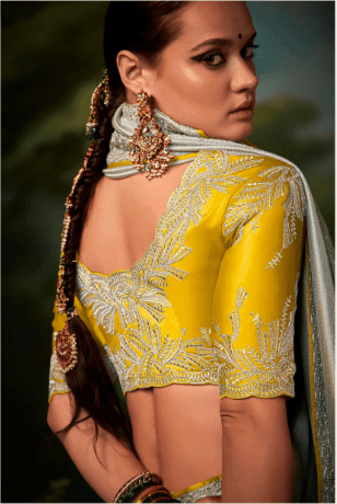 Trendy Designer Silk Embroidery Saree In Silver - Indiakreations