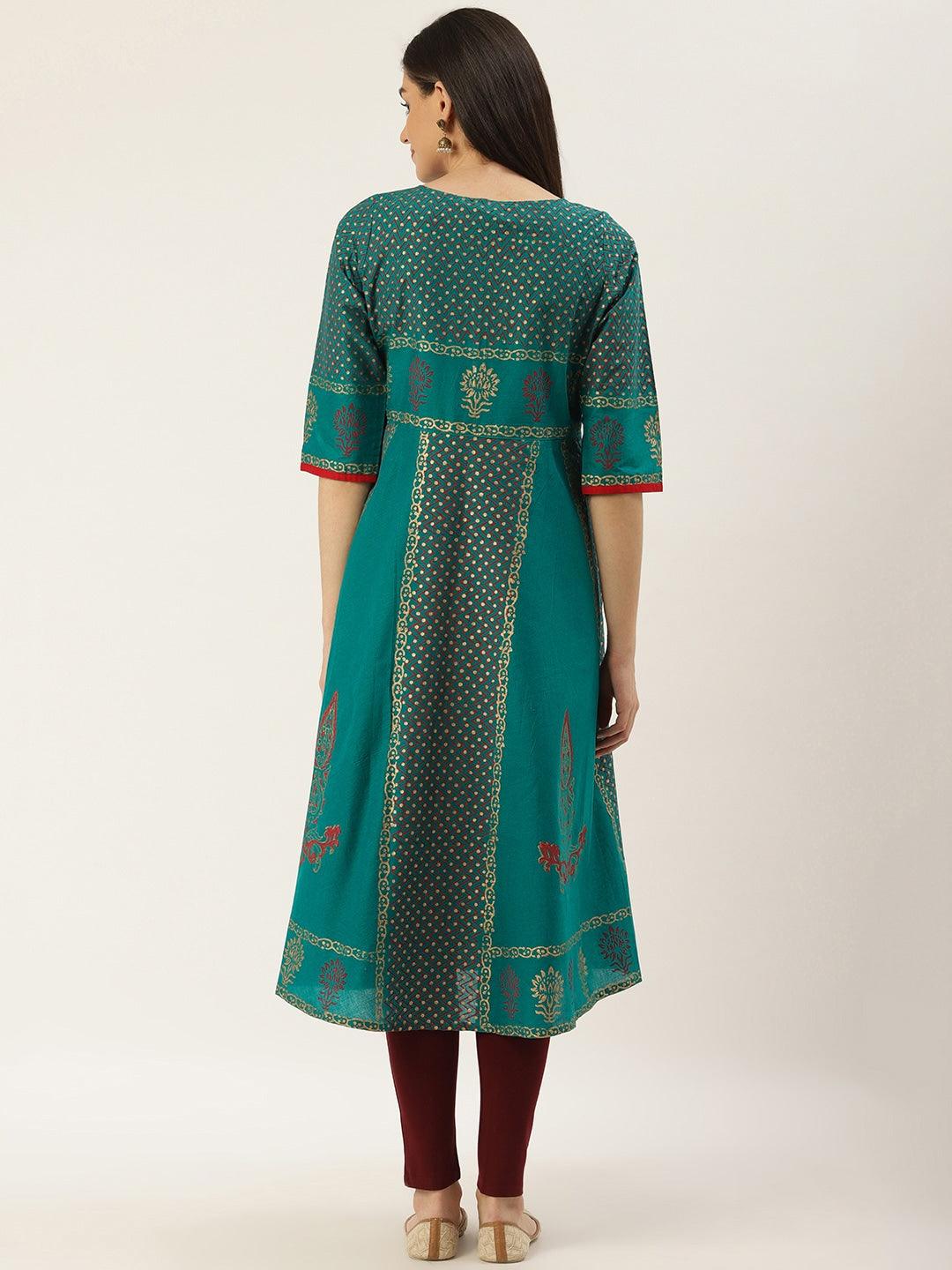 Women's Green Printed Anarkali Kurta - Noz2Toz - Indiakreations