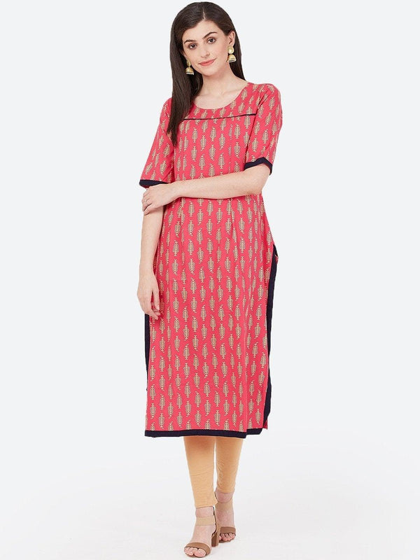 Women's Pink Printed Straight Kurta - Meeranshi - Indiakreations