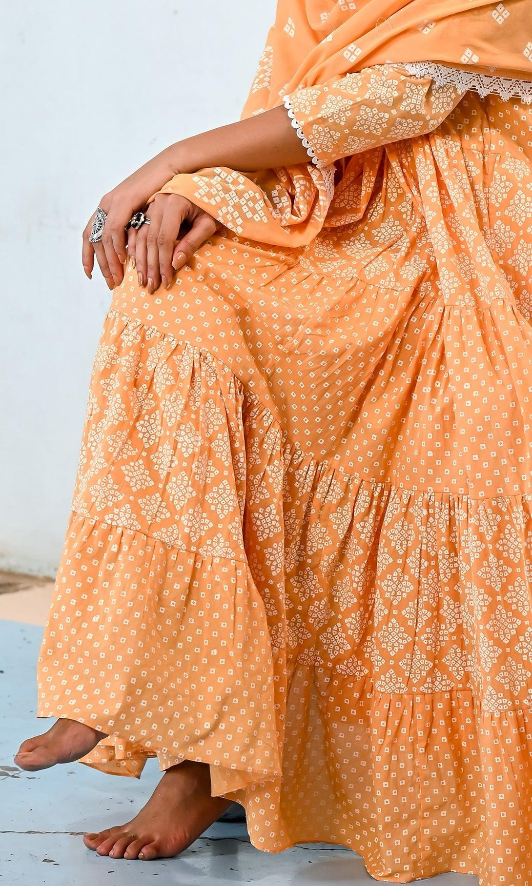 Zahrah 2.0 Orange gather anarkali set - set of 3 - Indiakreations